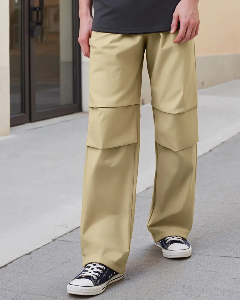 bewakoof Men's Beige Baggy Oversized Parachute Pants